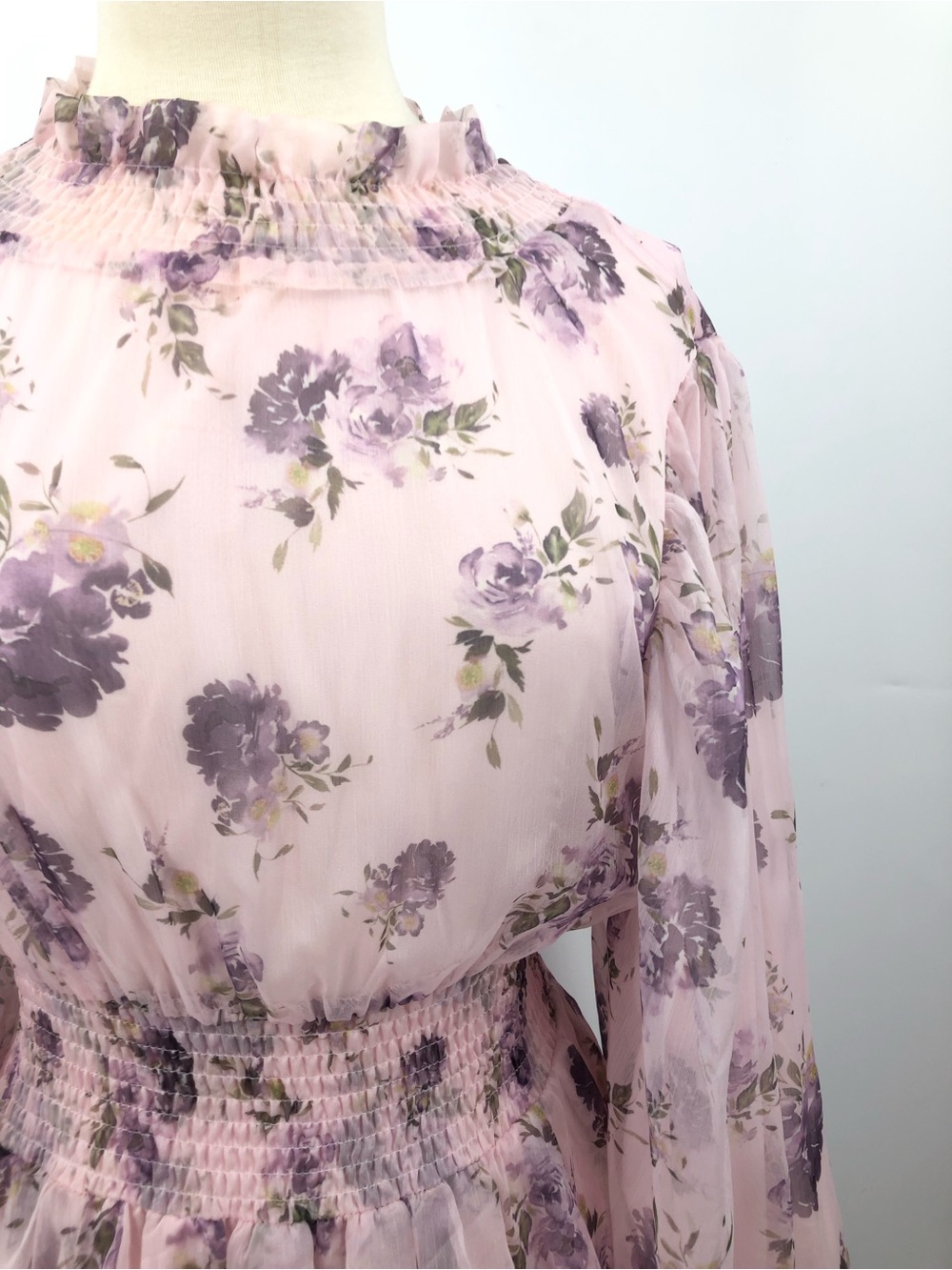 Batul The Collection floral tiered modest XS dress maxi dress chiffon PINK - Picture 4 of 12